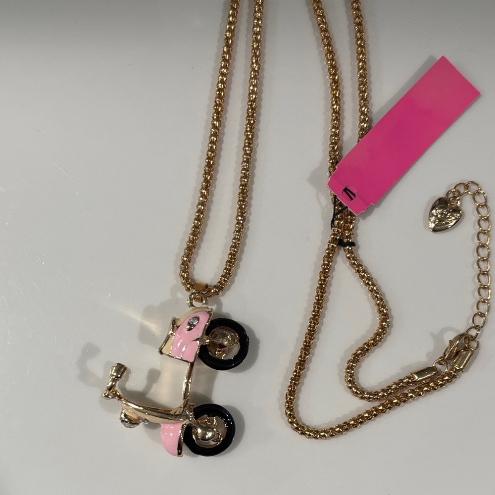 Gold Necklace with Pink Scooter Pendant